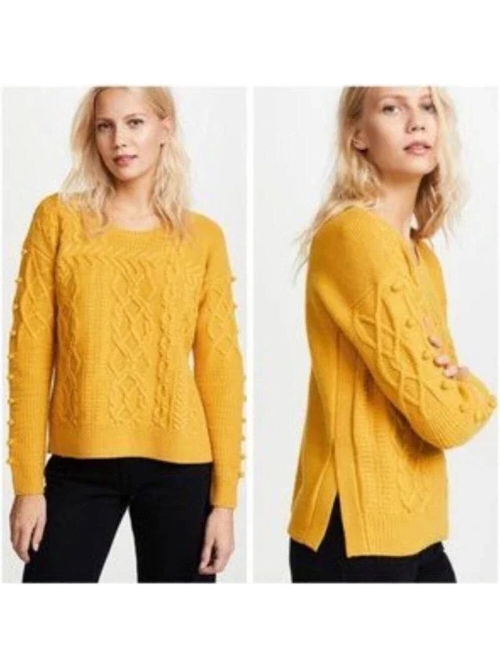 Madewell Open Side Merino Wool Bobble Mustard Yellow Fall chunky Knit Sweater